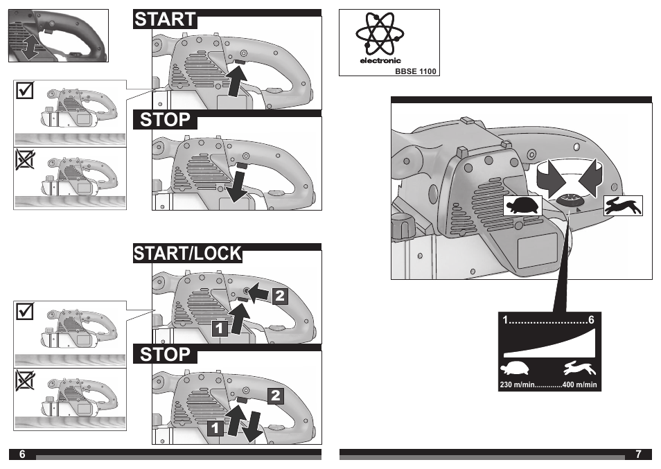 Start stop, Start/lock, Stop | AEG BBSE 1100 User Manual | Page 4 / 36