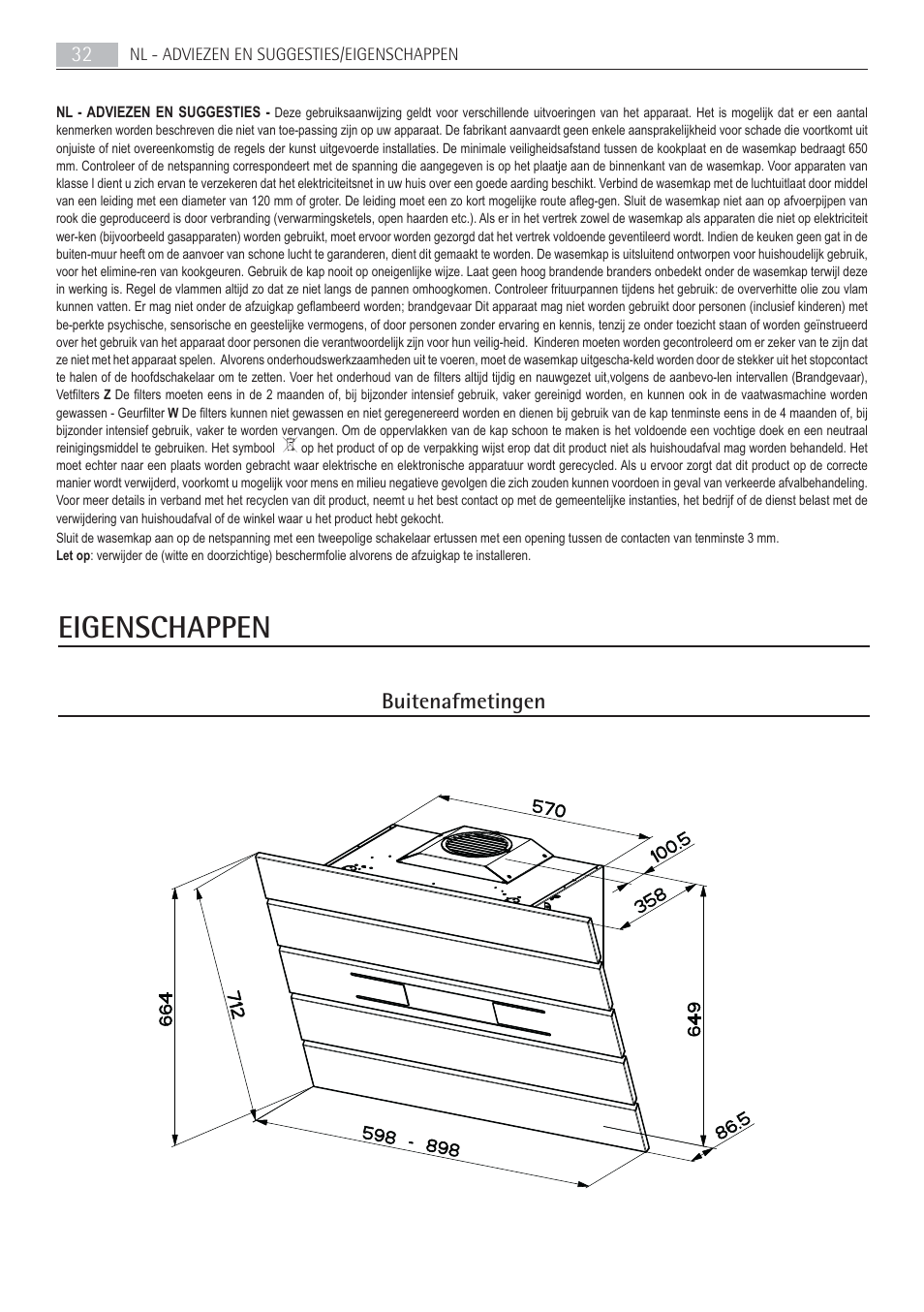 Eigenschappen | AEG X69453MD02 User Manual | Page 32 / 60