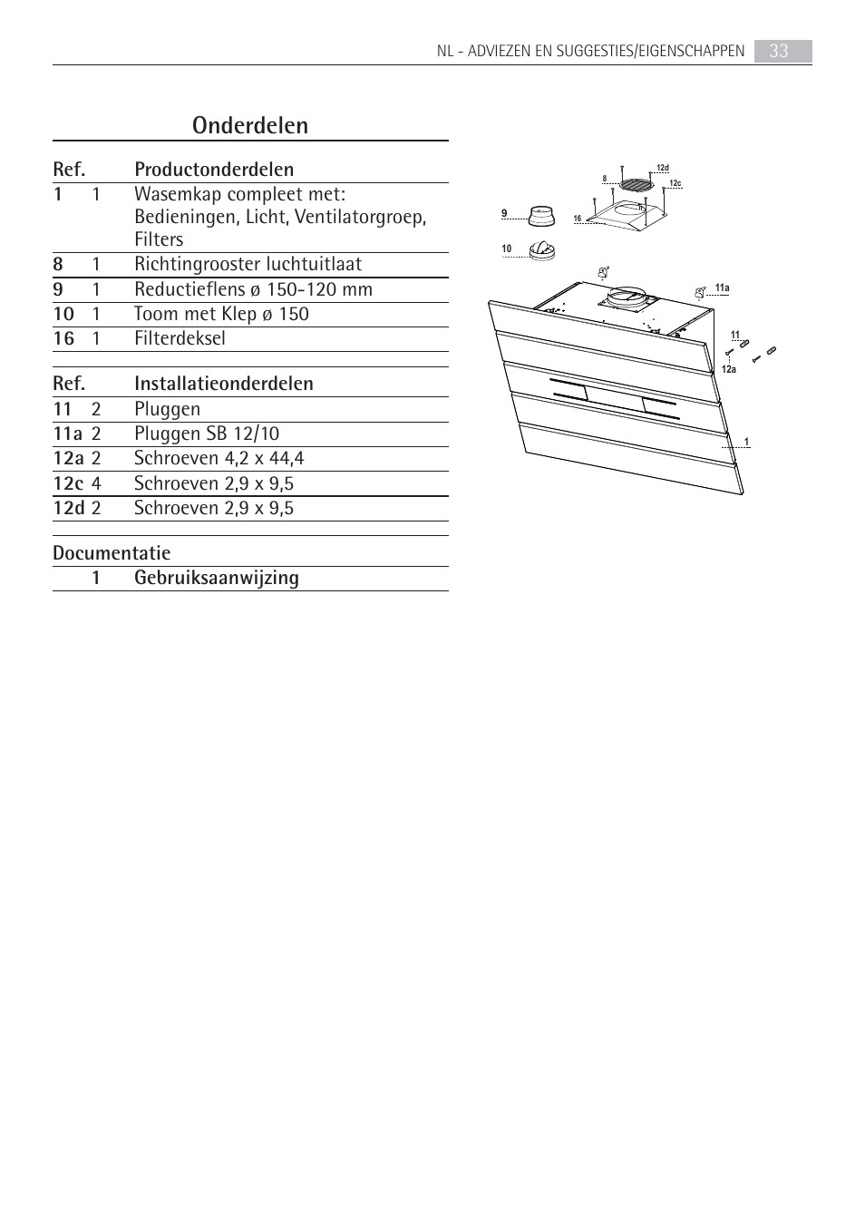 Onderdelen | AEG X69453MD02 User Manual | Page 33 / 60