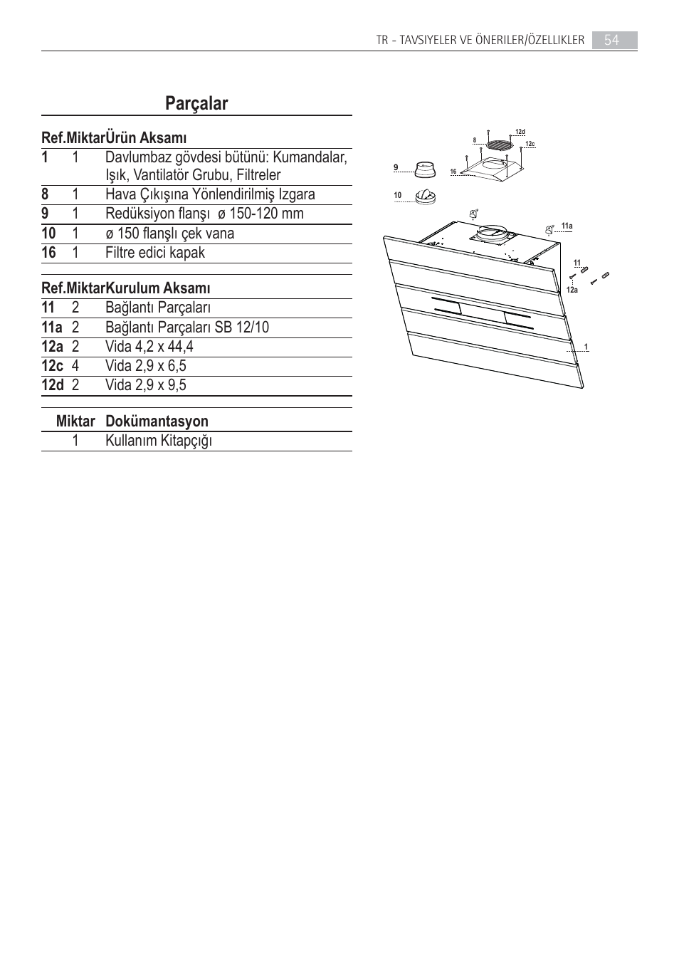 Parçalar | AEG X69453MD02 User Manual | Page 54 / 60