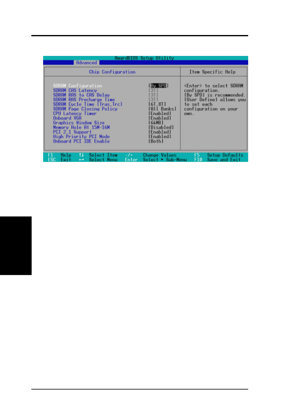 Bios setup, 1 chip configuration | Asus INTEL 810 MICROATX MOTHERBOARD CUW-RM User Manual | Page 62 / 128