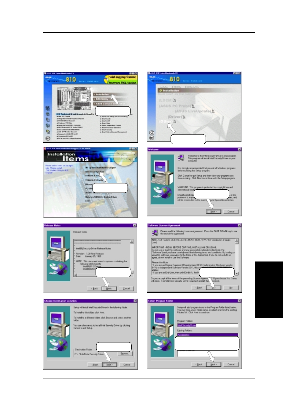 Software setup, 7 intel security driver | Asus INTEL 810 MICROATX MOTHERBOARD CUW-RM User Manual | Page 85 / 128