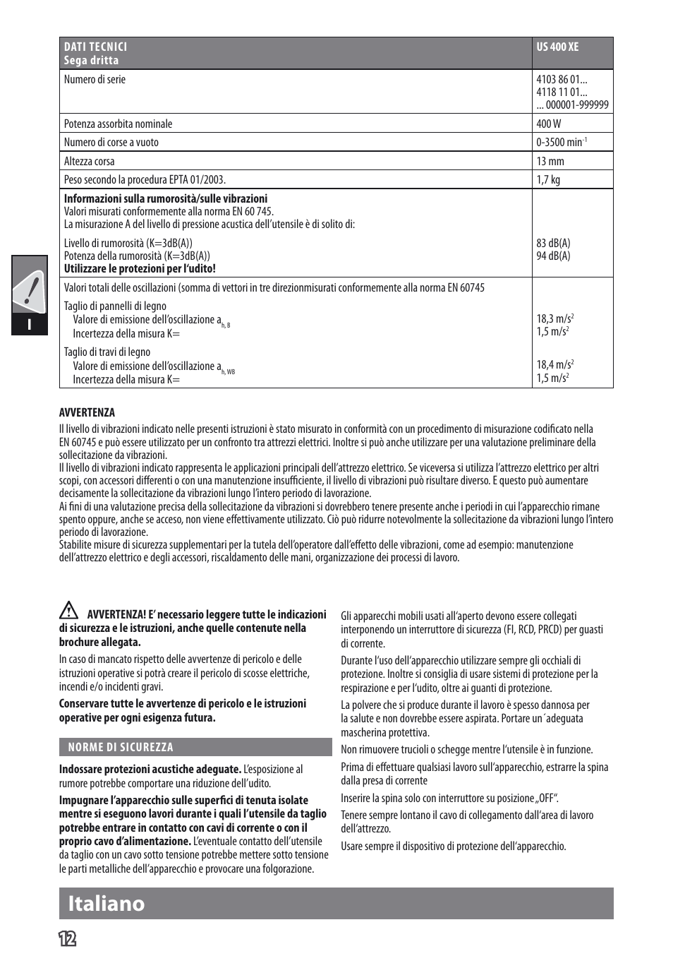 Italiano | AEG US 400 XE User Manual | Page 14 / 62