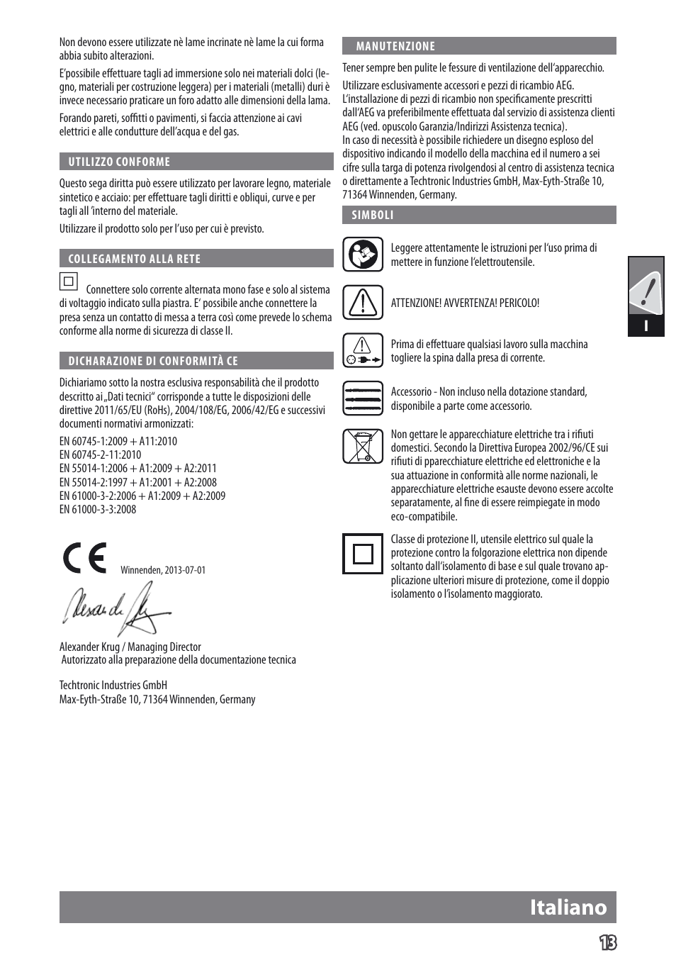 Italiano | AEG US 400 XE User Manual | Page 15 / 62