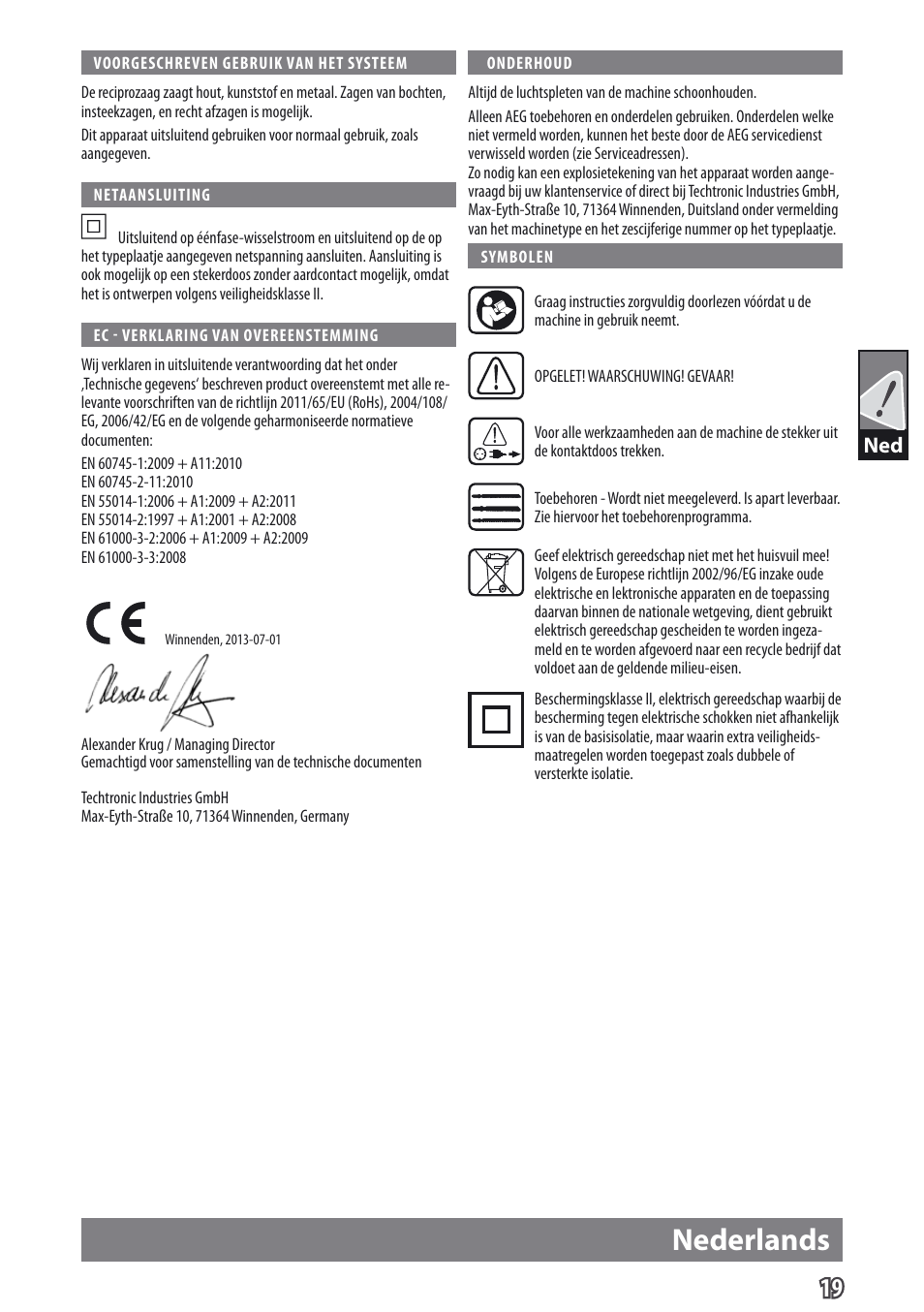 Nederlands | AEG US 400 XE User Manual | Page 21 / 62