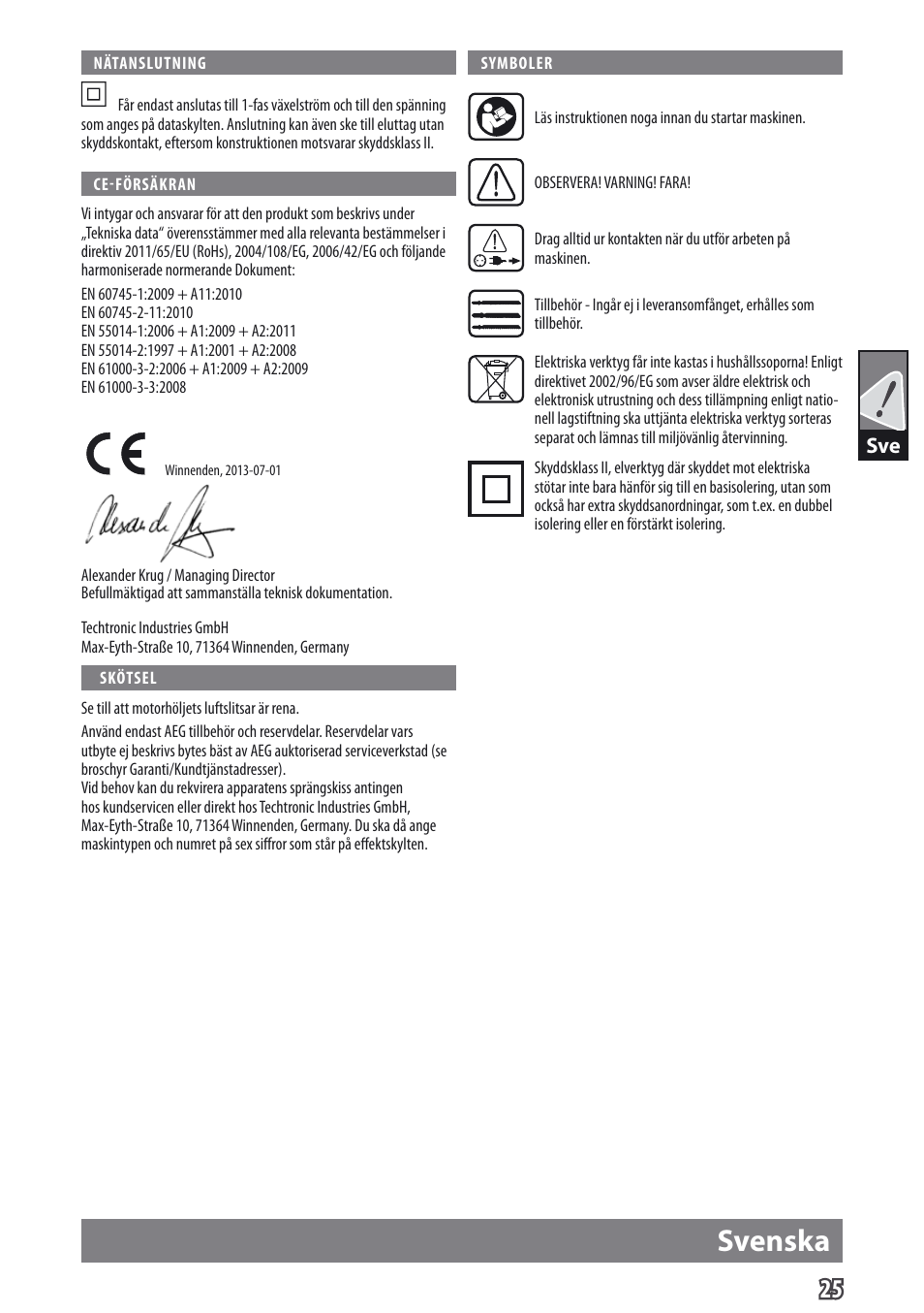Svenska | AEG US 400 XE User Manual | Page 27 / 62
