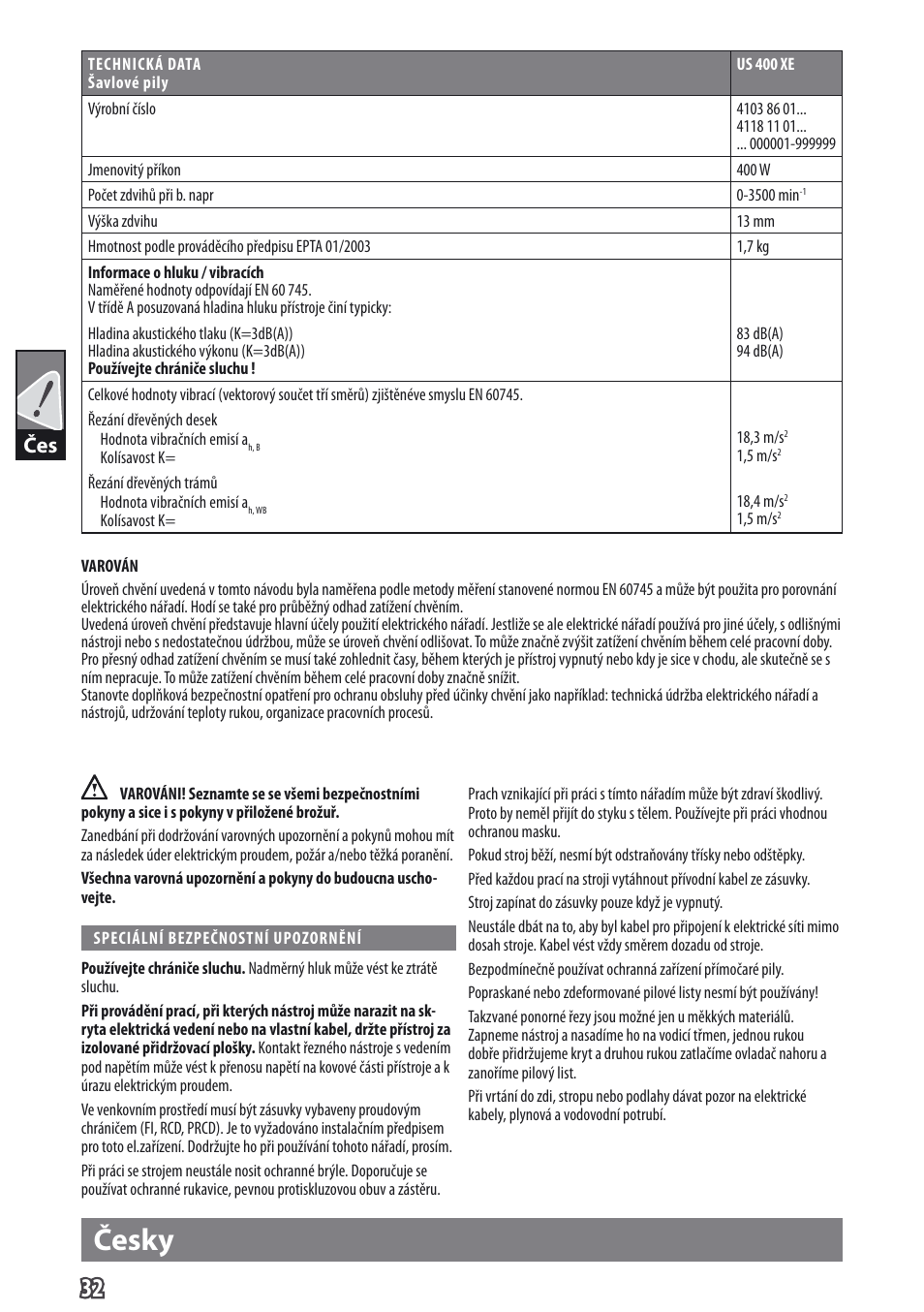 Česky | AEG US 400 XE User Manual | Page 34 / 62