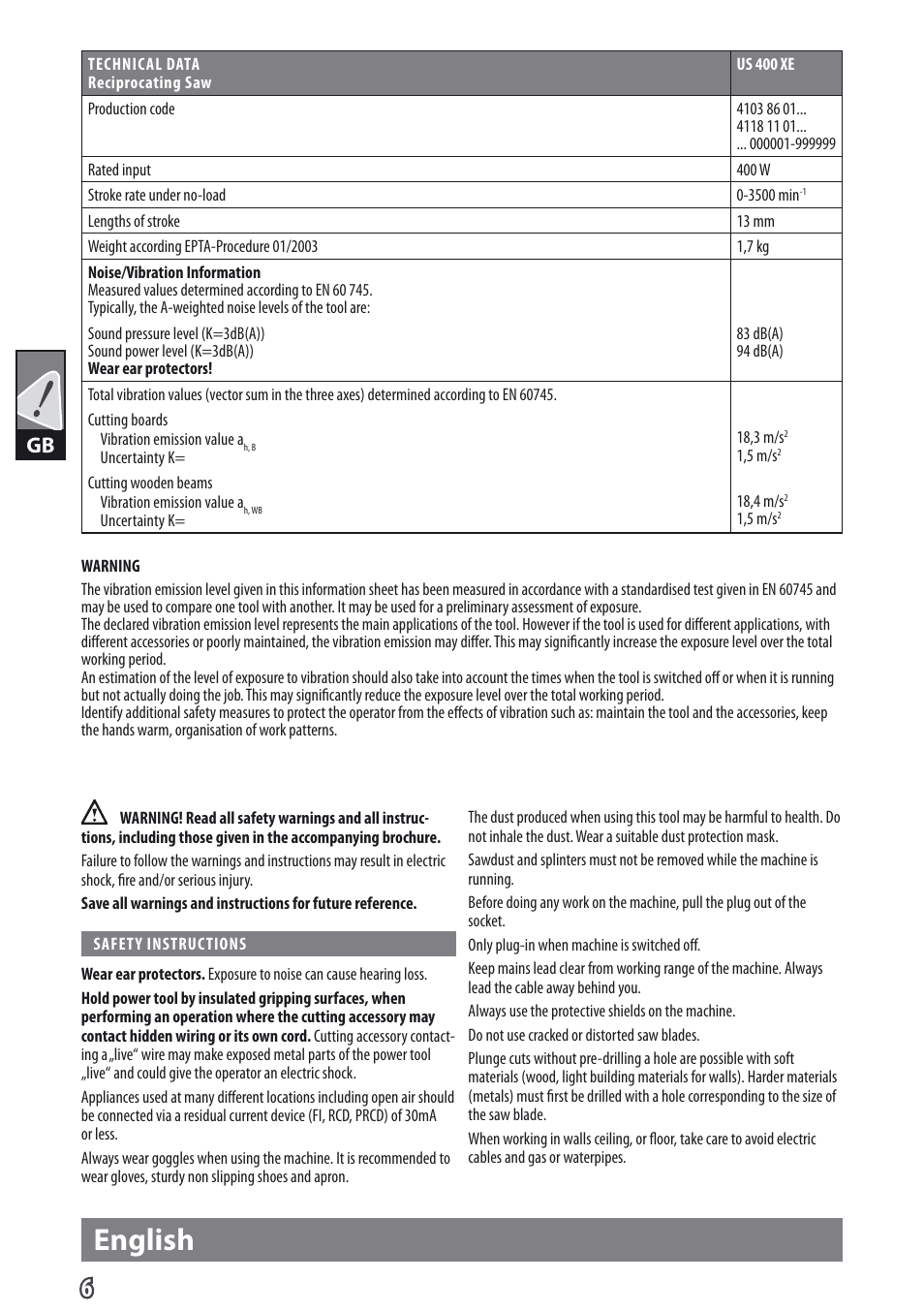 English | AEG US 400 XE User Manual | Page 8 / 62