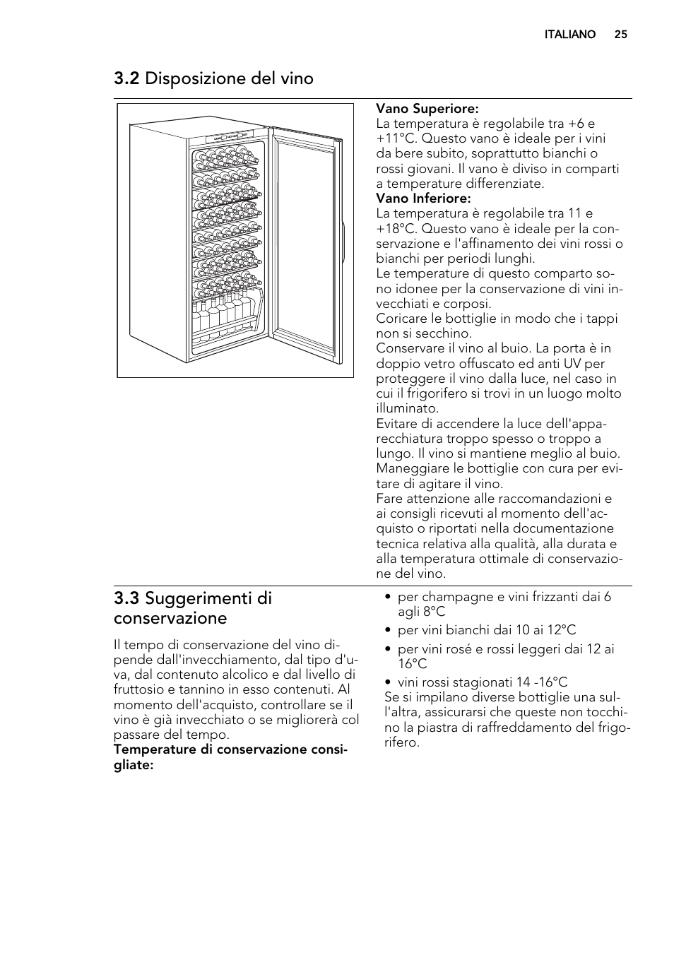 2 disposizione del vino, 3 suggerimenti di conservazione | AEG SWD81800G1 User Manual | Page 25 / 76