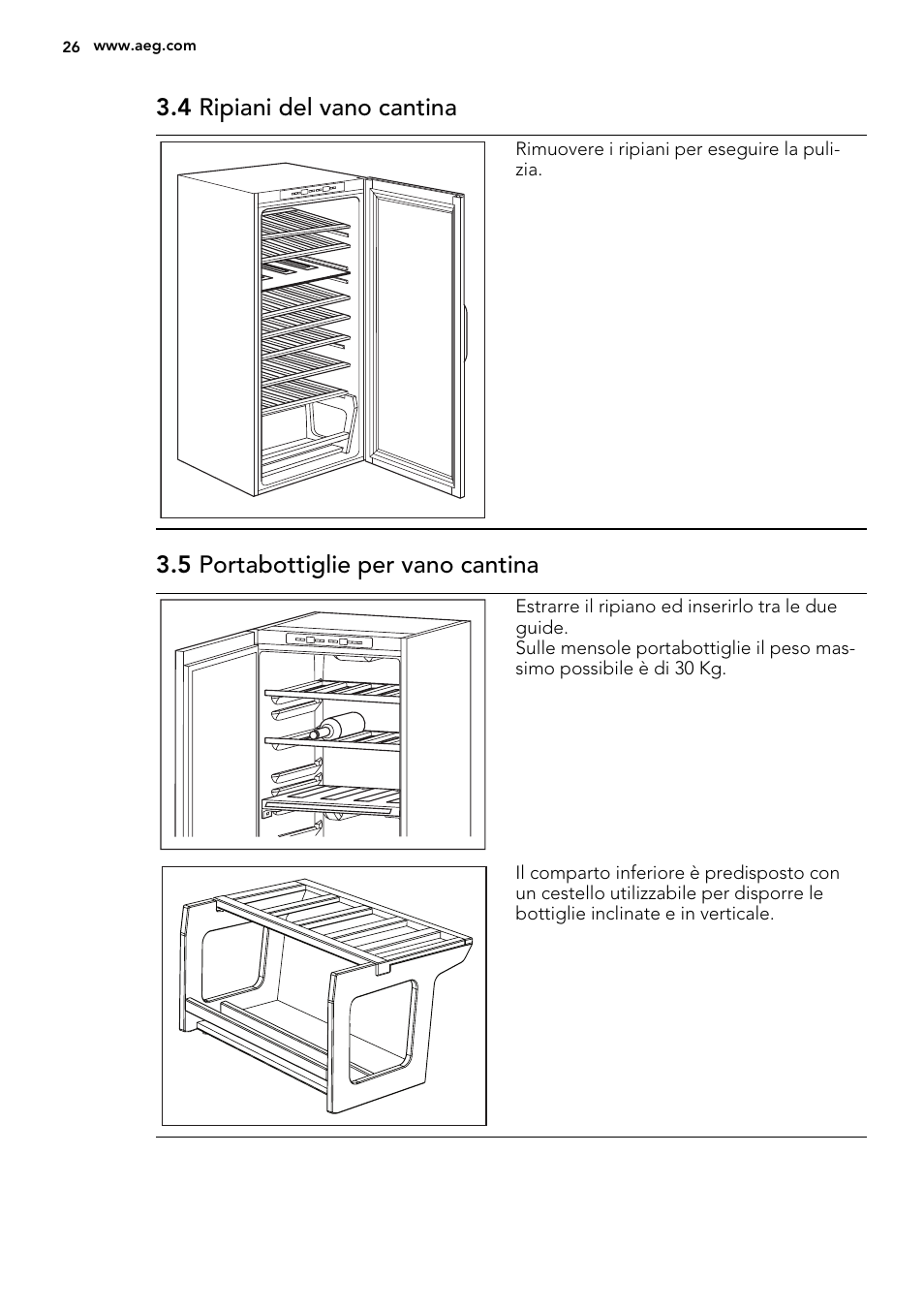 4 ripiani del vano cantina, 5 portabottiglie per vano cantina | AEG SWD81800G1 User Manual | Page 26 / 76
