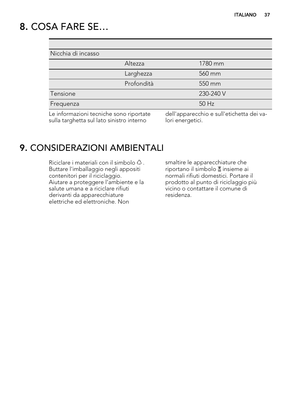 Cosa fare se, Considerazioni ambientali | AEG SWD81800G1 User Manual | Page 37 / 76