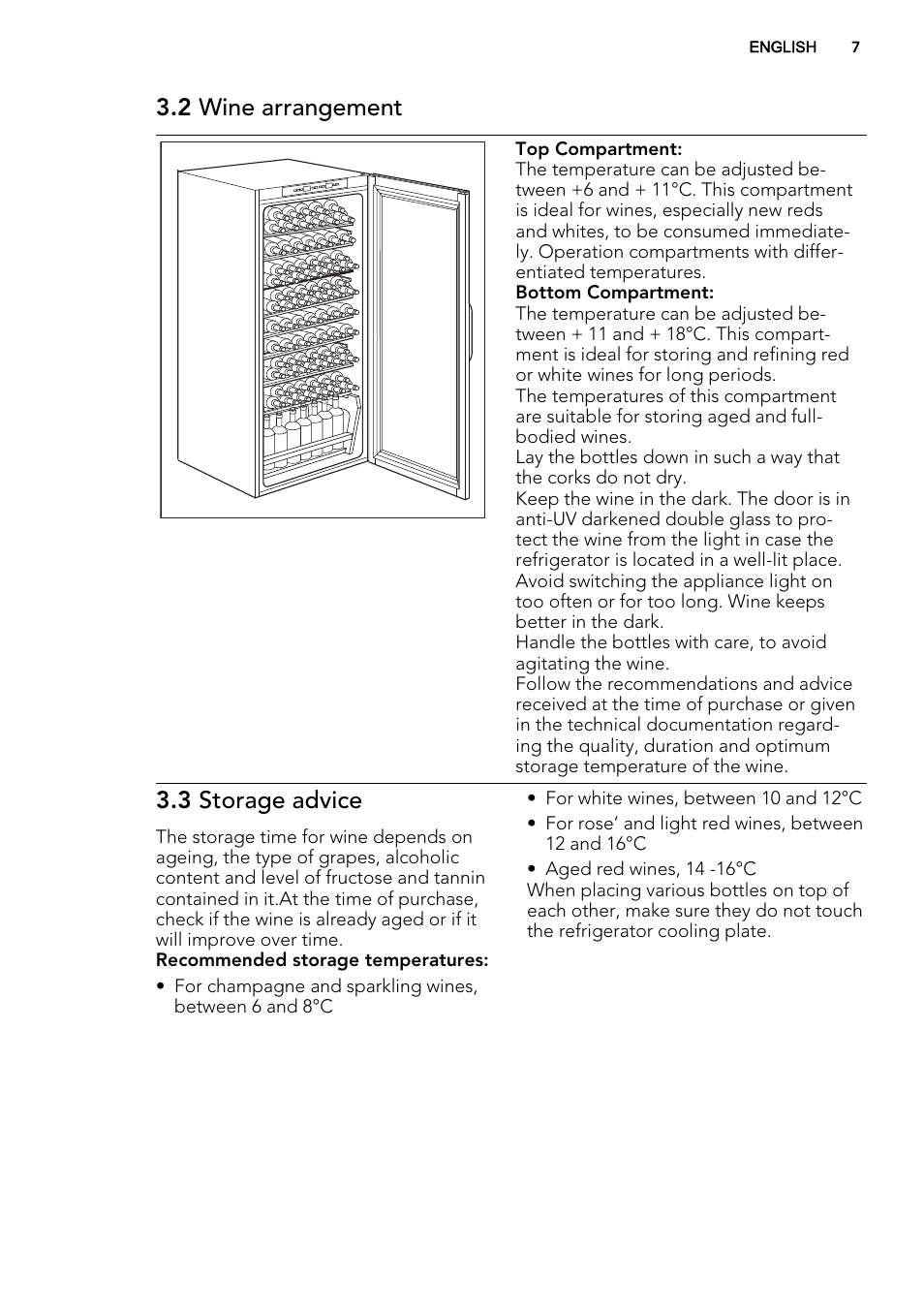 2 wine arrangement, 3 storage advice | AEG SWD81800G1 User Manual | Page 7 / 76