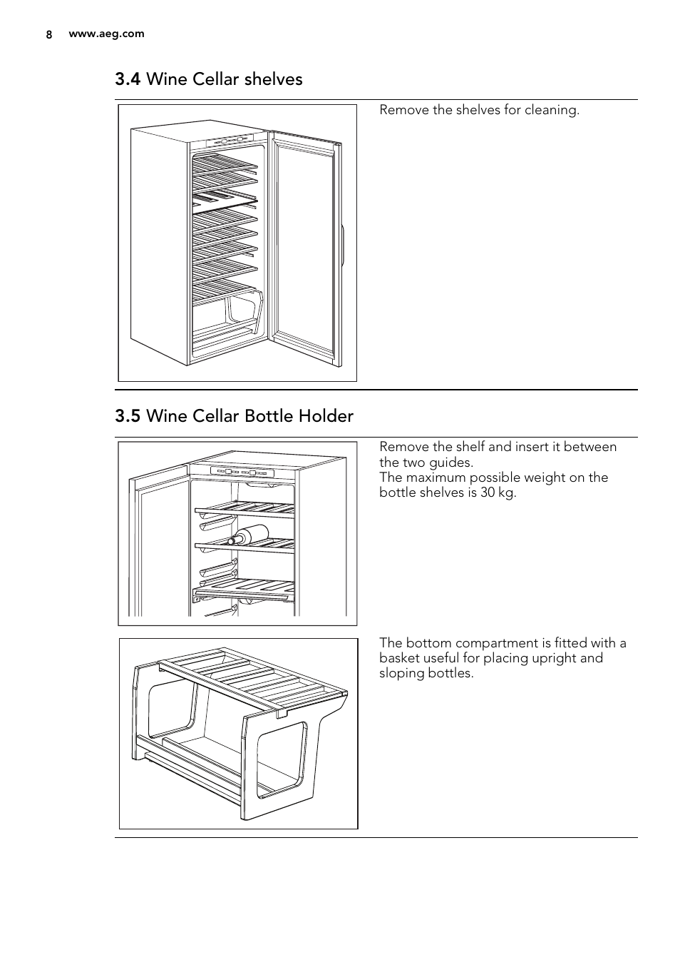 4 wine cellar shelves, 5 wine cellar bottle holder | AEG SWD81800G1 User Manual | Page 8 / 76