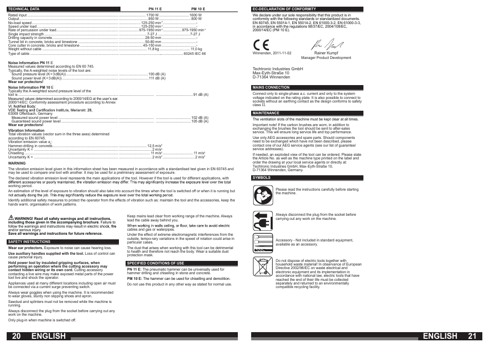 English | AEG PM 10 E User Manual | Page 11 / 15