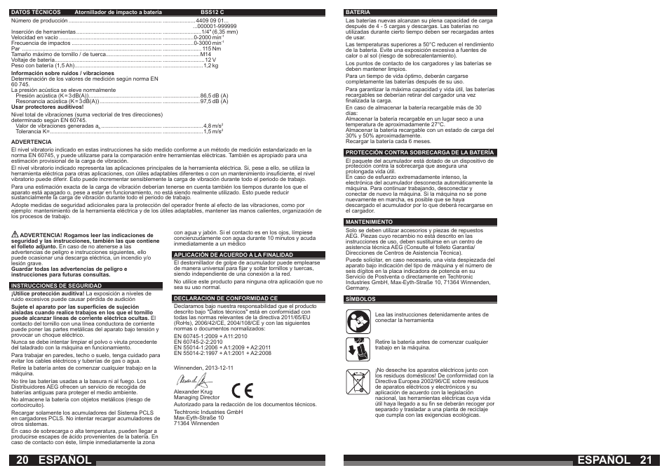 Español | AEG BSS 12C User Manual | Page 11 / 35