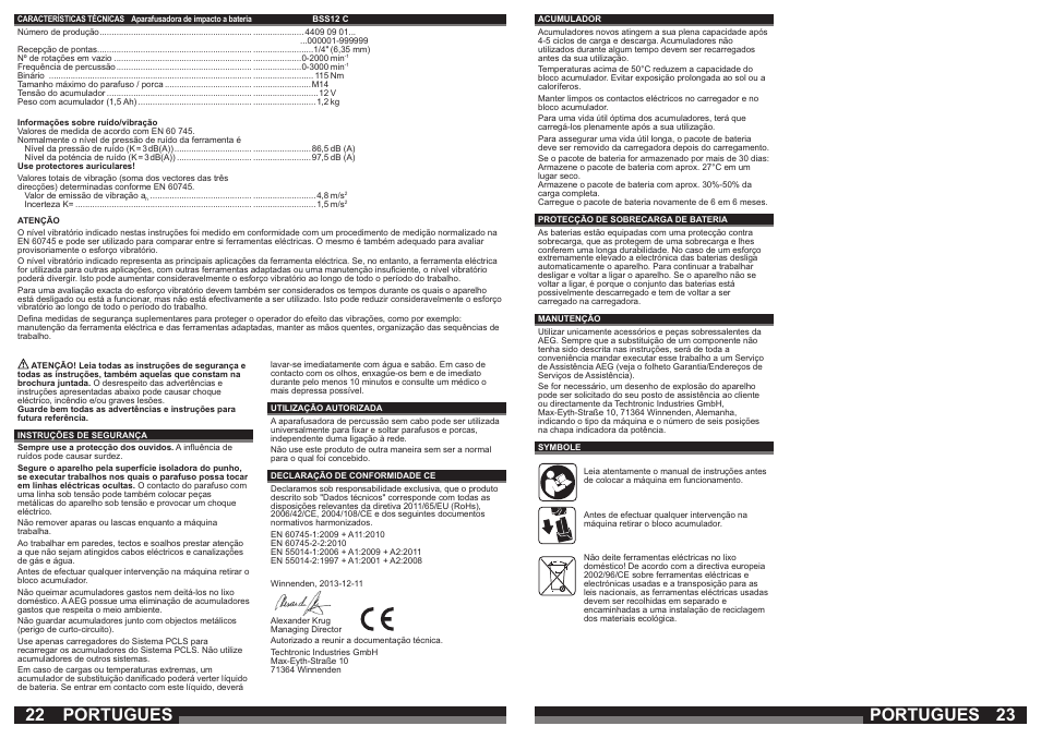 Portugues | AEG BSS 12C User Manual | Page 12 / 35