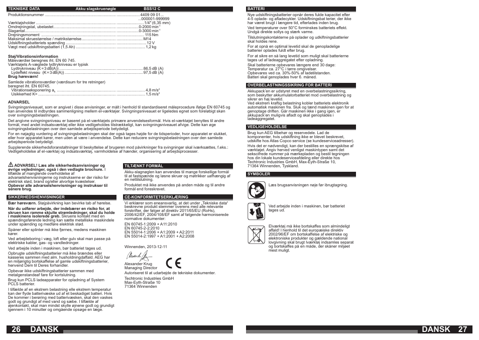 Dansk | AEG BSS 12C User Manual | Page 14 / 35