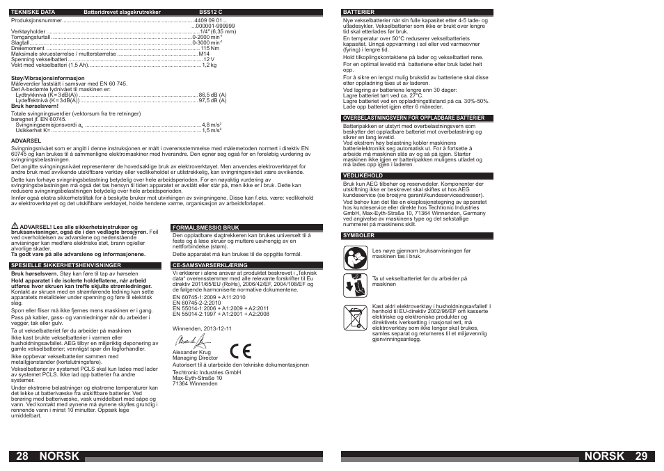 Norsk | AEG BSS 12C User Manual | Page 15 / 35