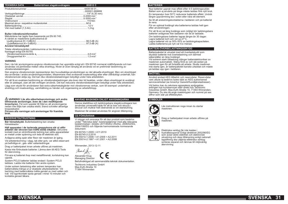 Svenska | AEG BSS 12C User Manual | Page 16 / 35