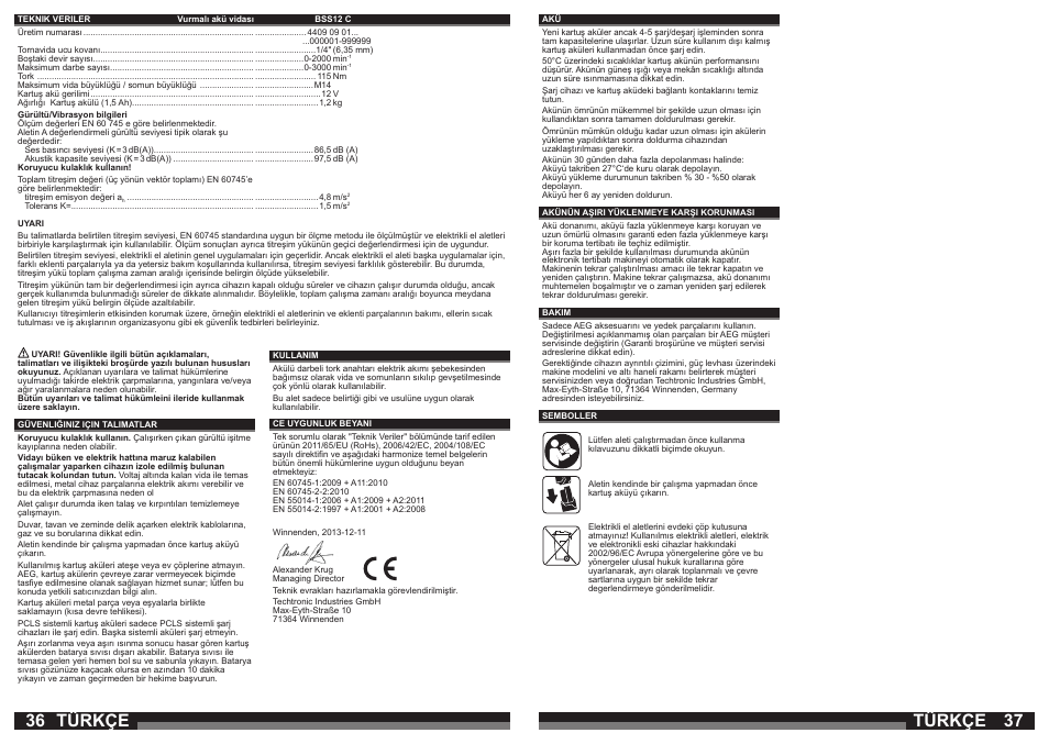 Türkçe | AEG BSS 12C User Manual | Page 19 / 35