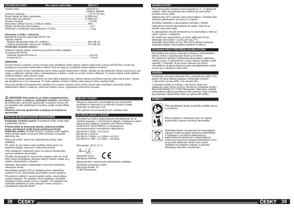 Česky | AEG BSS 12C User Manual | Page 20 / 35