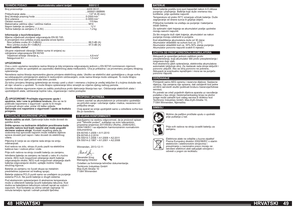 Hrvatski | AEG BSS 12C User Manual | Page 25 / 35