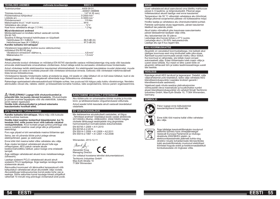 Eesti | AEG BSS 12C User Manual | Page 28 / 35