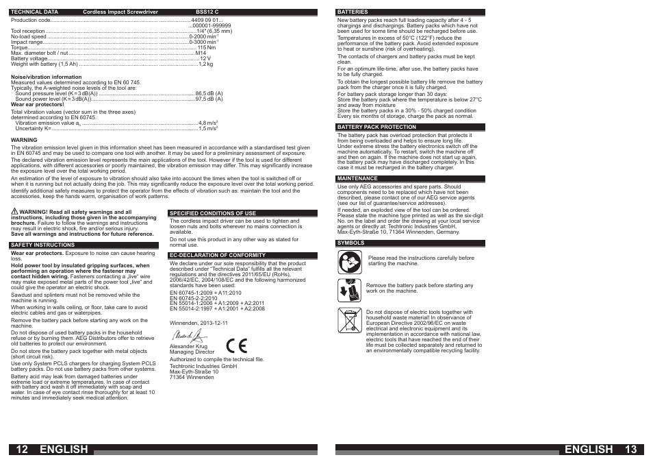 English | AEG BSS 12C User Manual | Page 7 / 35