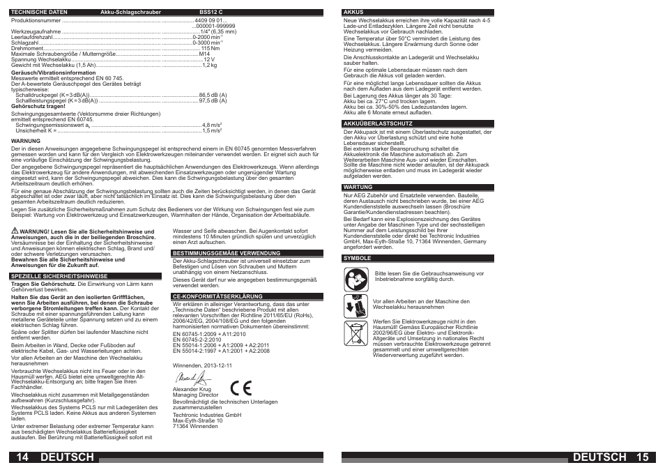 Deutsch | AEG BSS 12C User Manual | Page 8 / 35