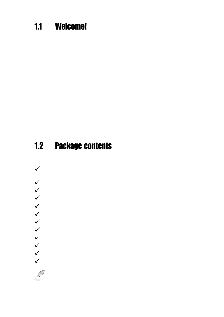 1 welcome, 2 package contents | Asus P4GE-V User Manual | Page 15 / 132