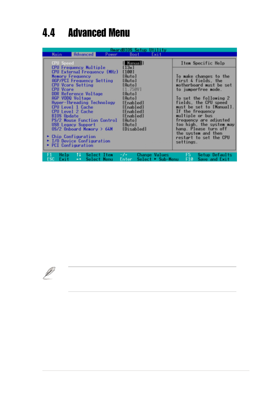 4 advanced menu | Asus P4GE-V User Manual | Page 79 / 132
