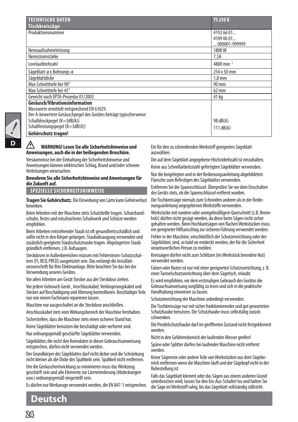 Deutsch | AEG TS 250 K User Manual | Page 27 / 79