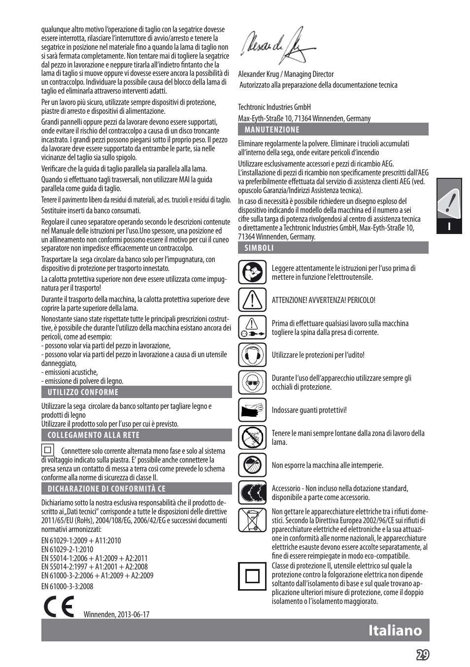 Italiano | AEG TS 250 K User Manual | Page 32 / 79