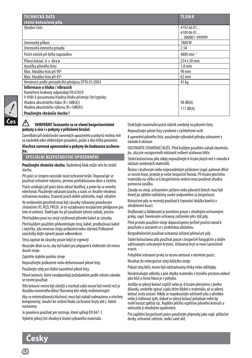 Česky | AEG TS 250 K User Manual | Page 51 / 79