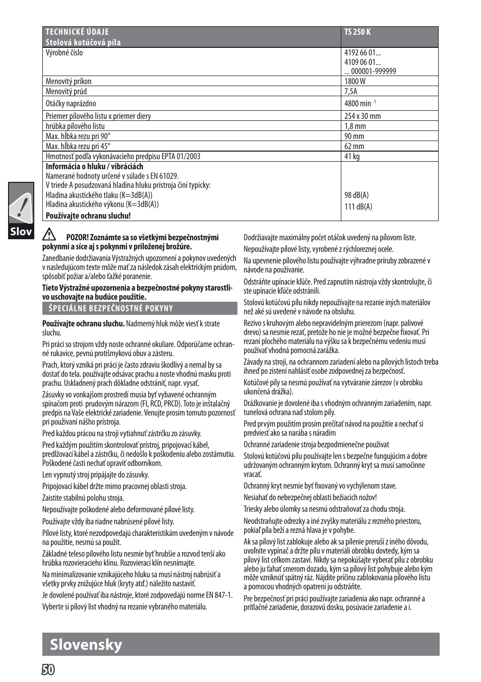 Slovensky, Slov | AEG TS 250 K User Manual | Page 53 / 79