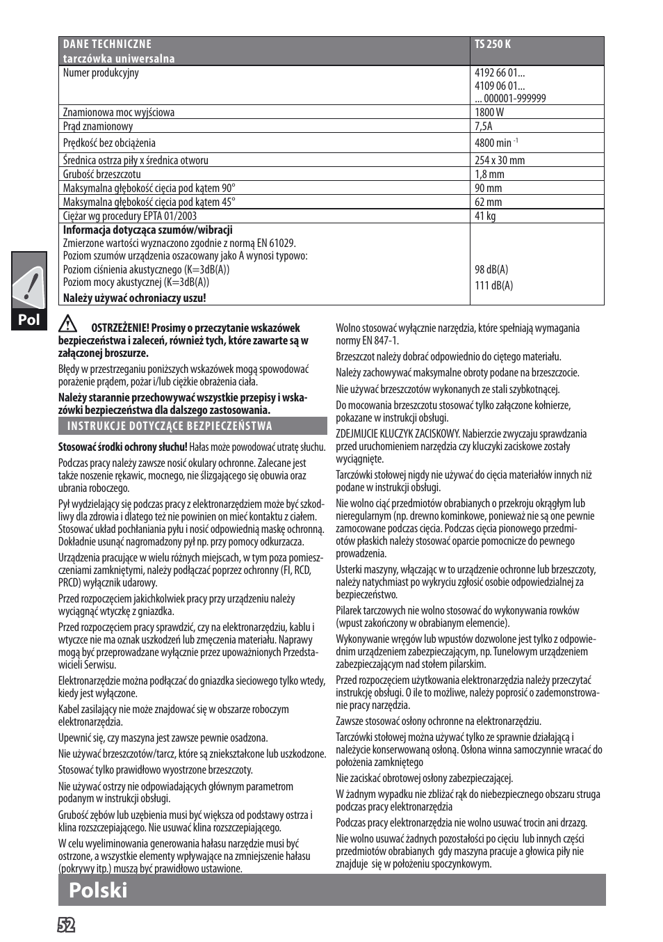 Polski | AEG TS 250 K User Manual | Page 55 / 79