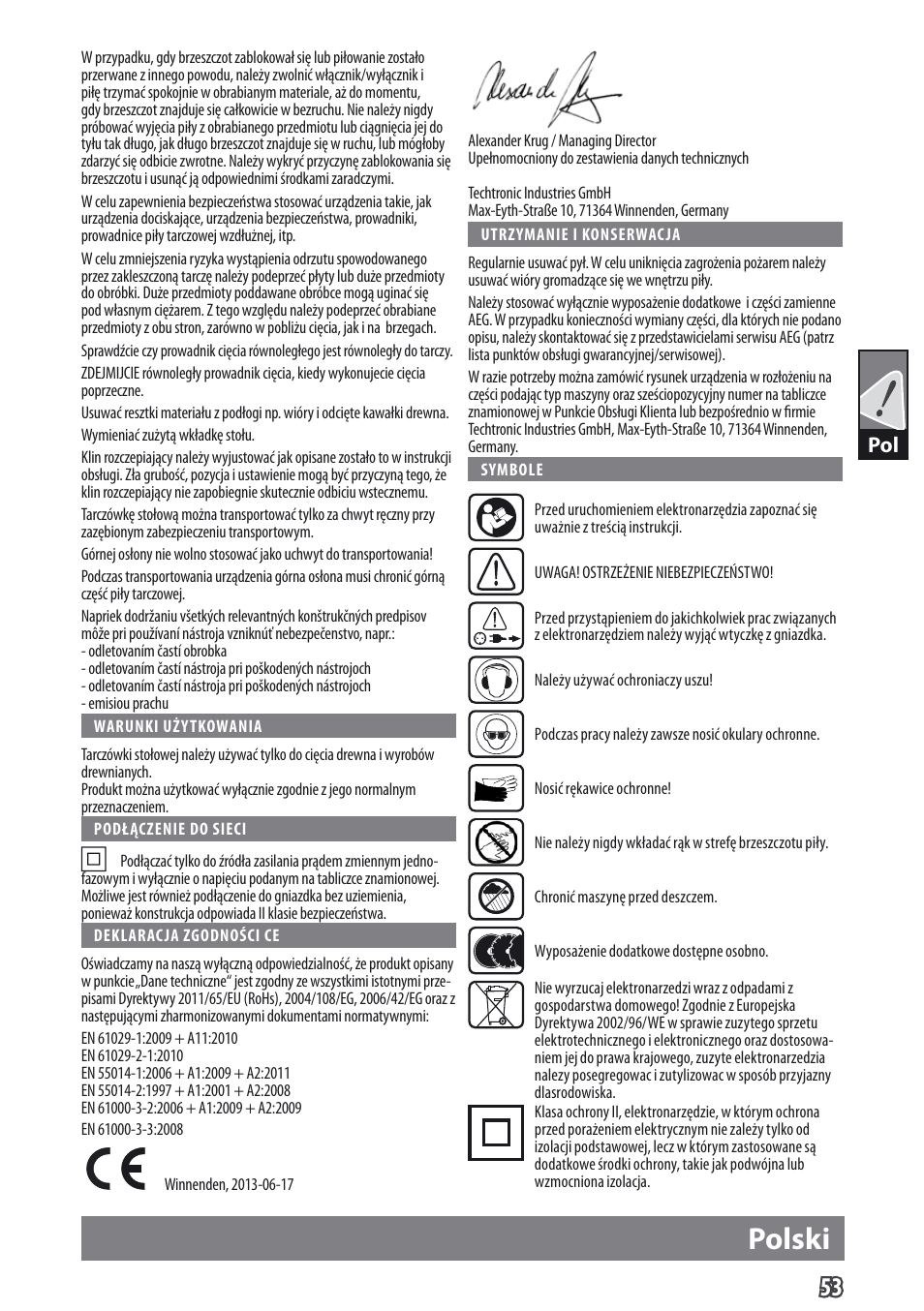 Polski | AEG TS 250 K User Manual | Page 56 / 79