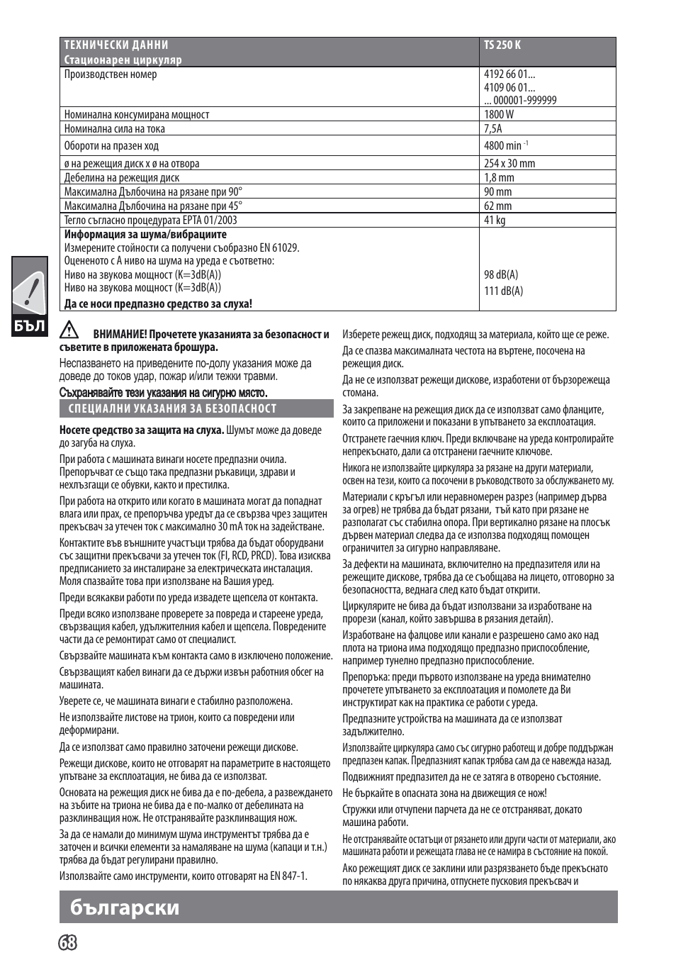 Български | AEG TS 250 K User Manual | Page 71 / 79
