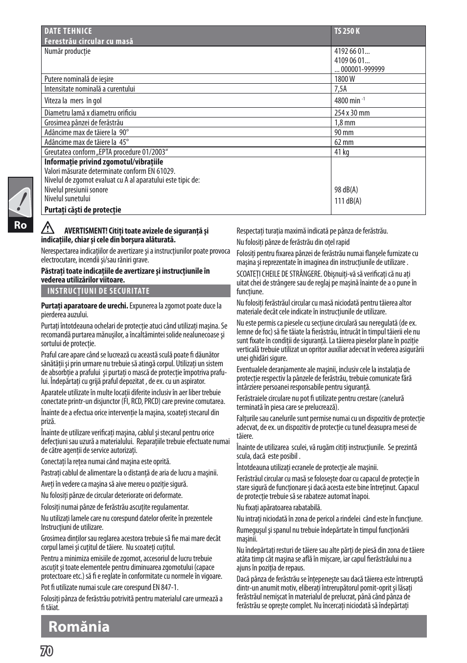 Romănia | AEG TS 250 K User Manual | Page 73 / 79