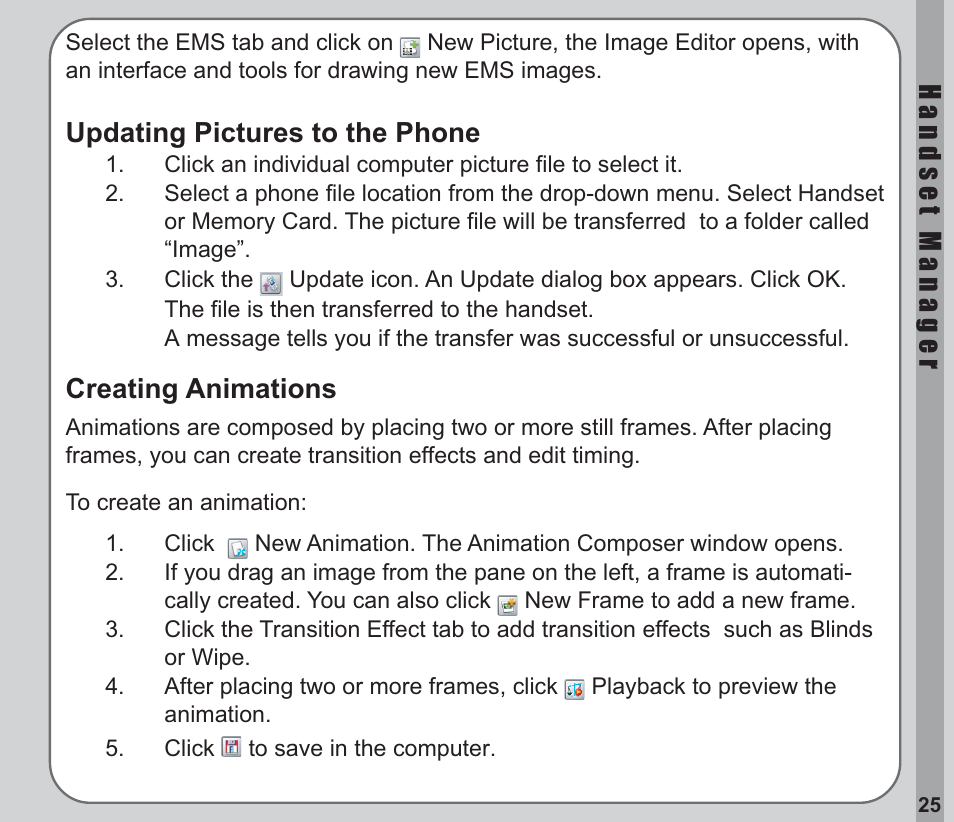 Updating pictures to the phone, Creating animations, Updating pictures to the phone creating animations | Asus V66 User Manual | Page 29 / 50