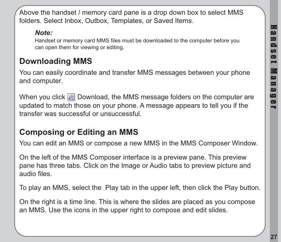 Downloading mms, Composing or editing an mms, Downloading mms composing or editing an mms | Asus V66 User Manual | Page 31 / 50