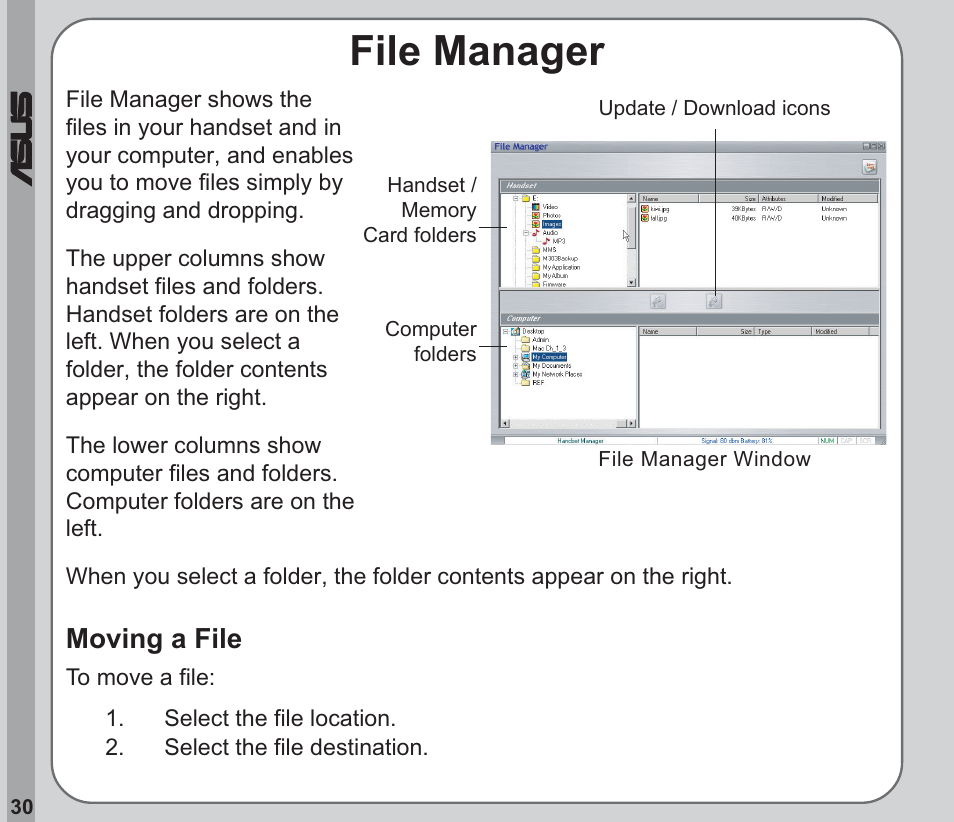 File manager, Moving a file | Asus V66 User Manual | Page 34 / 50