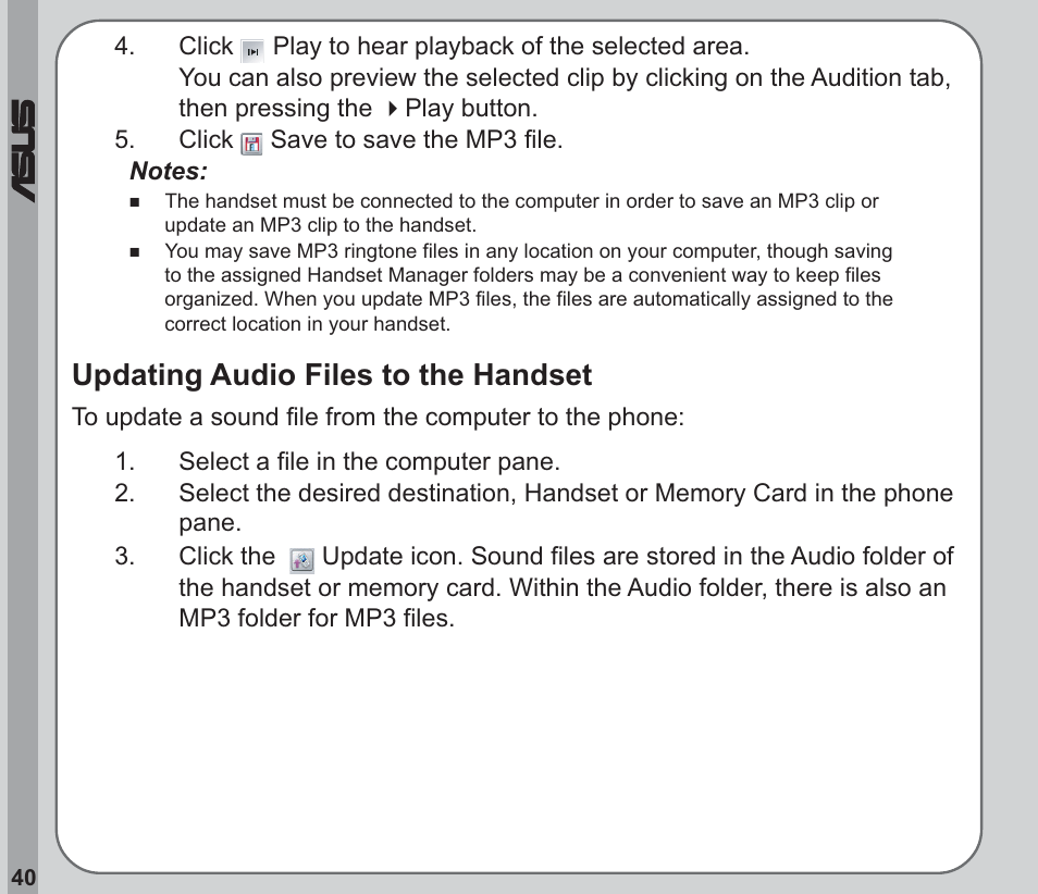 Updating audio files to the handset | Asus V66 User Manual | Page 44 / 50