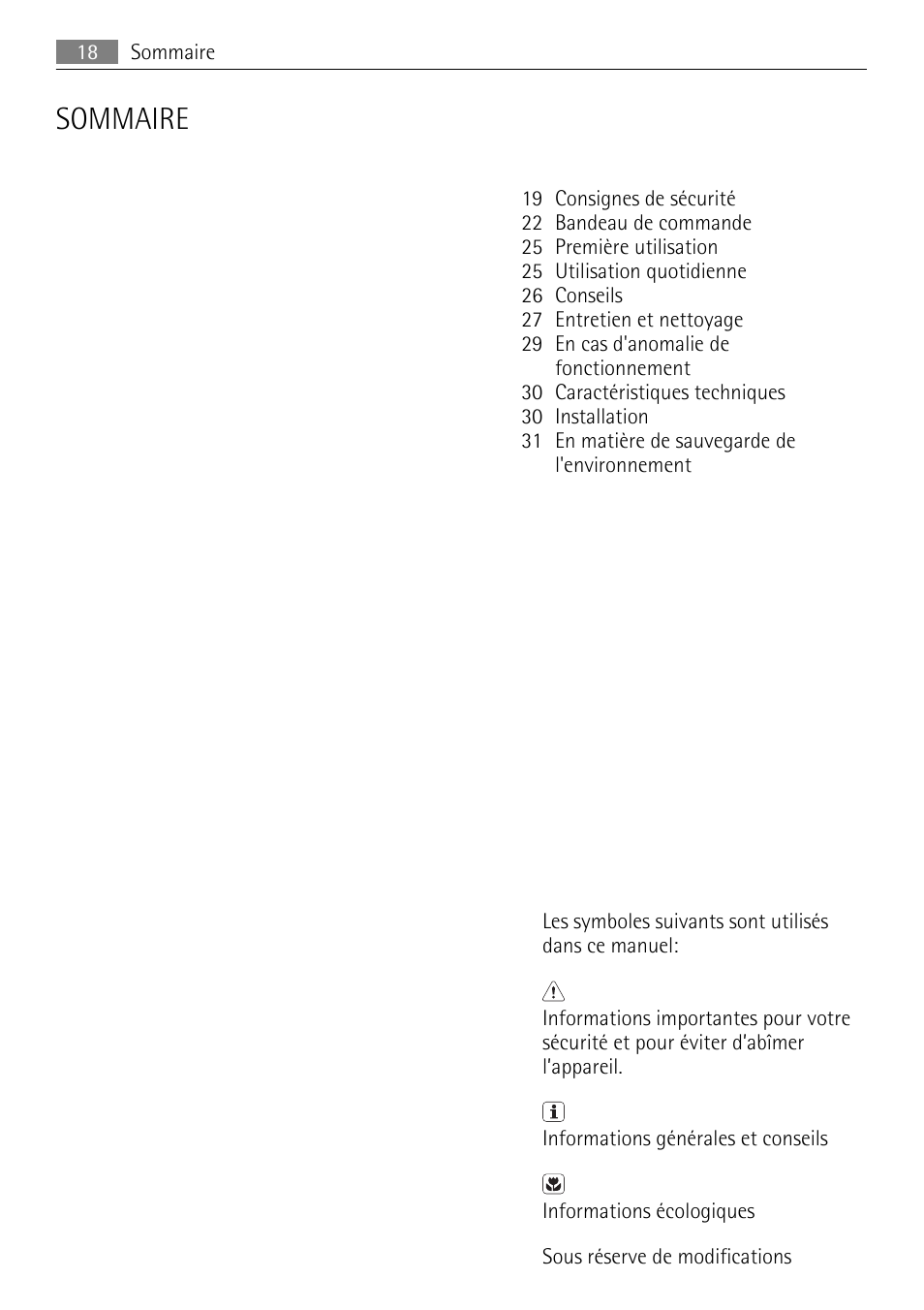 Sommaire | AEG AGN81800F0 User Manual | Page 18 / 96