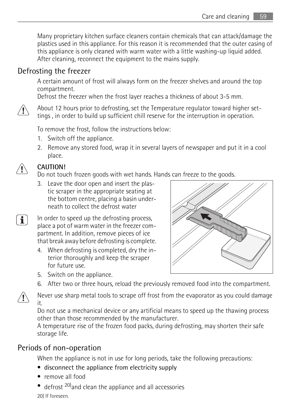 Defrosting the freezer, Periods of non-operation | AEG AGN81800F0 User Manual | Page 59 / 96