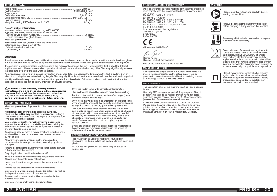 English | AEG OF 2050 E User Manual | Page 12 / 39