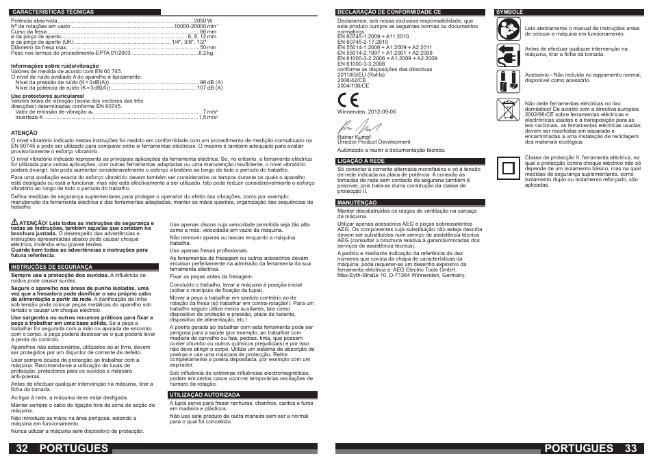 Portugues | AEG OF 2050 E User Manual | Page 17 / 39