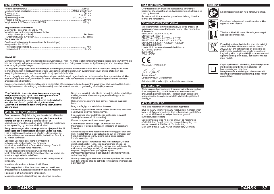 Dansk | AEG OF 2050 E User Manual | Page 19 / 39