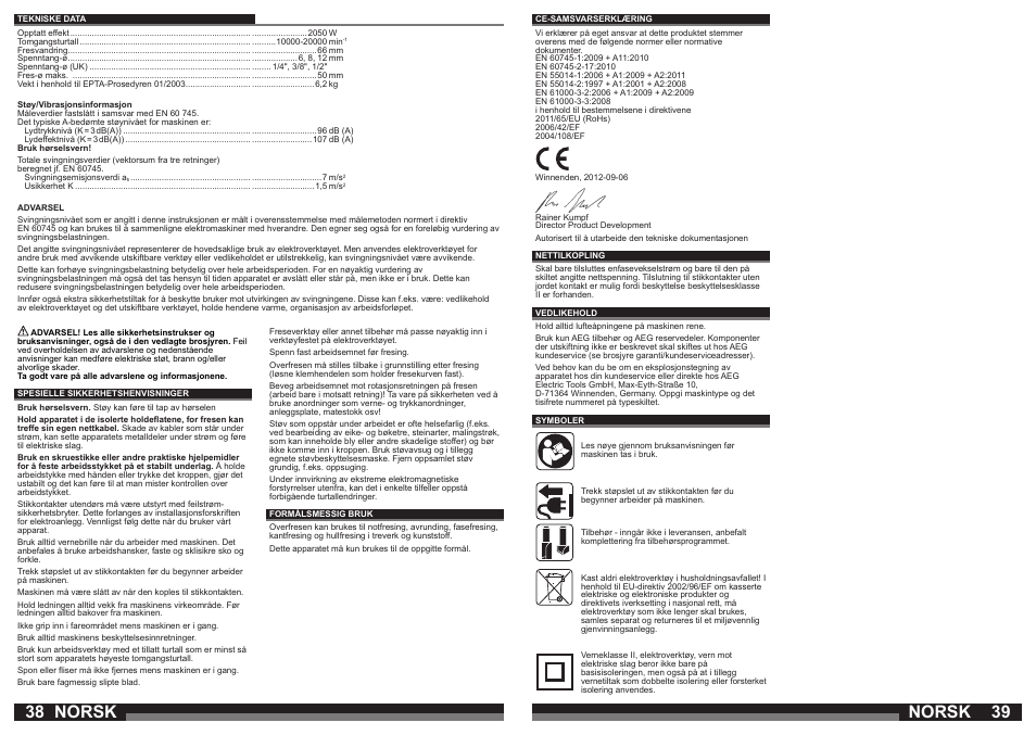 Norsk | AEG OF 2050 E User Manual | Page 20 / 39
