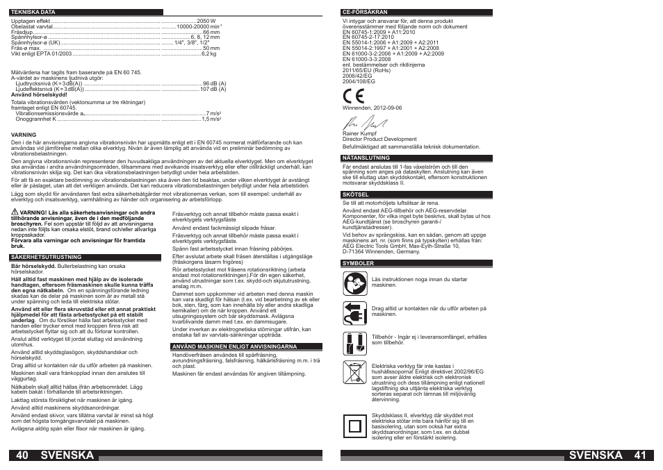 Svenska | AEG OF 2050 E User Manual | Page 21 / 39